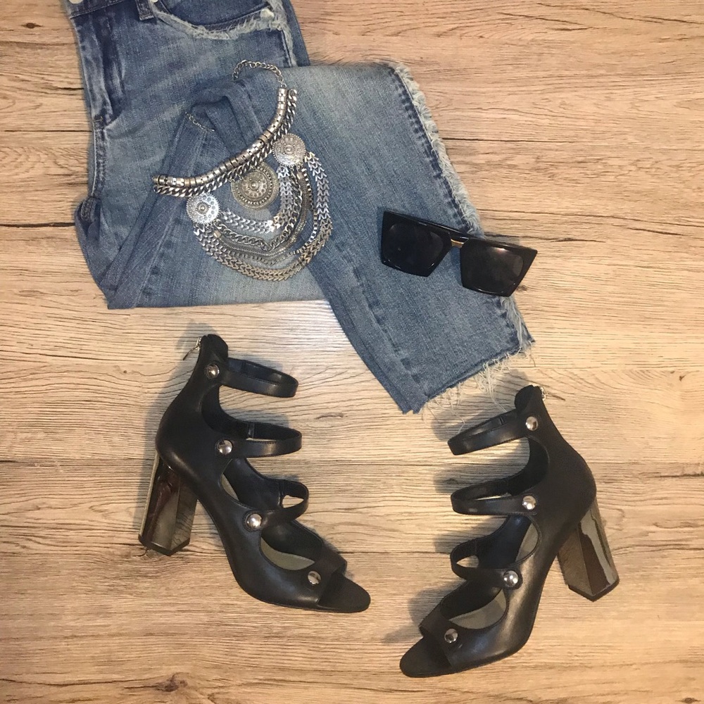 NEW Marc Fisher Black Multi-Strap Heels, size 8.5